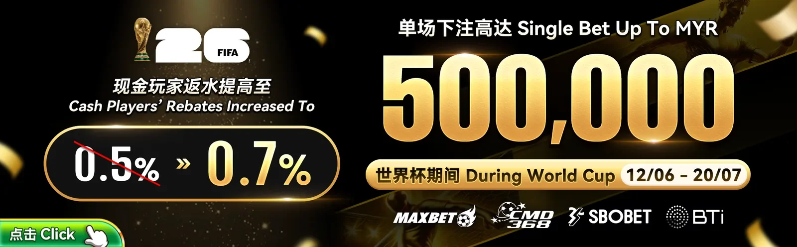 World Cup promotion — cash players' rebates increased